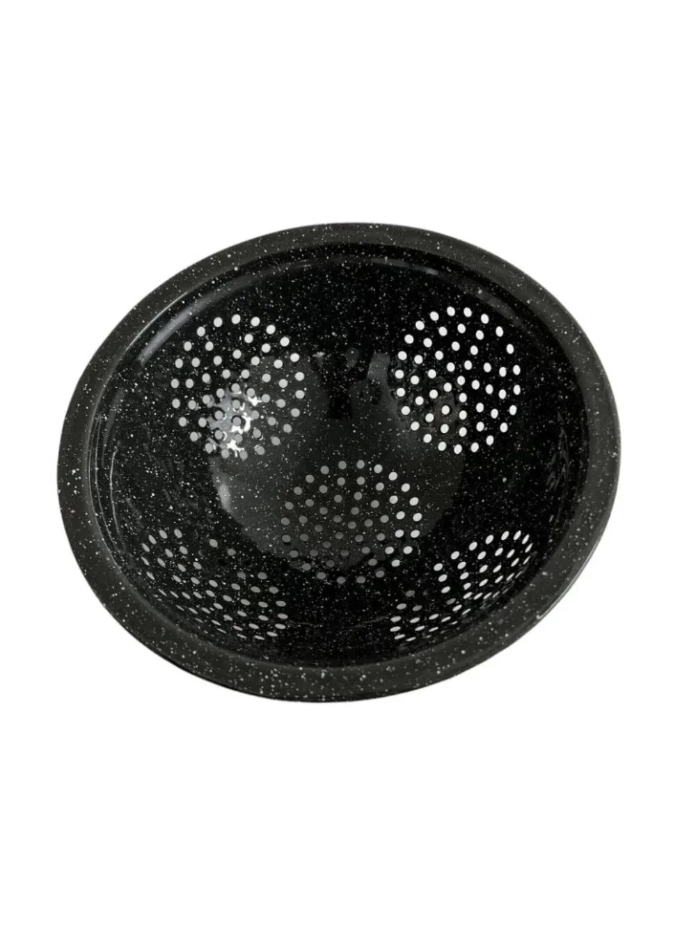 Vintage Enamelware Graniteware Colander Black White Speckled Strainer 9